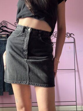True Vintage 1970s Brooks Black Denim Mini Skirt XS